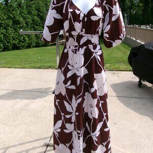 NWOT LOFT VERY CUTE BROWN&BEIGE LG FLOWER LONG DRESS M